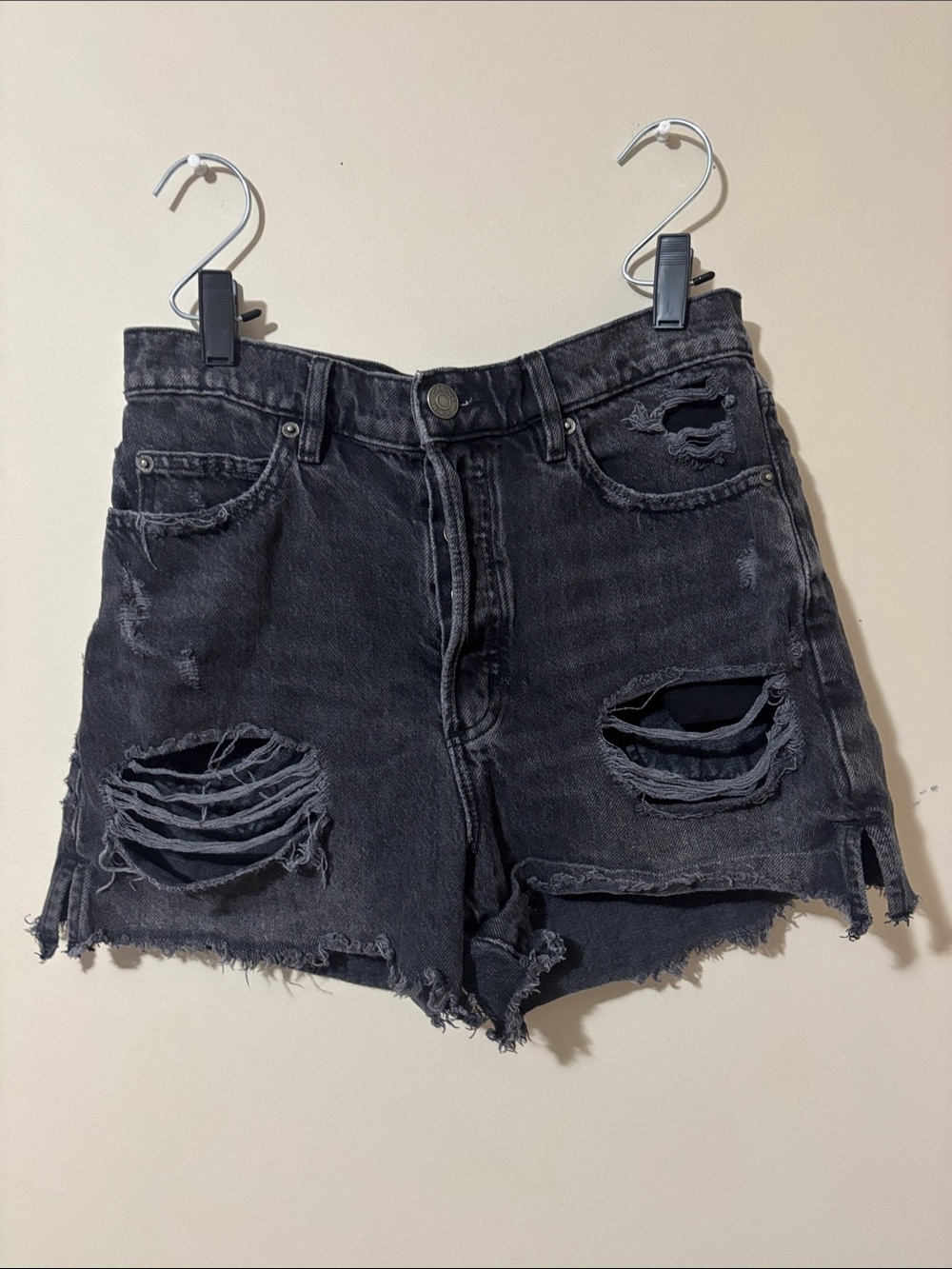 Black Distressed Garage High-Rise Denim Shorts